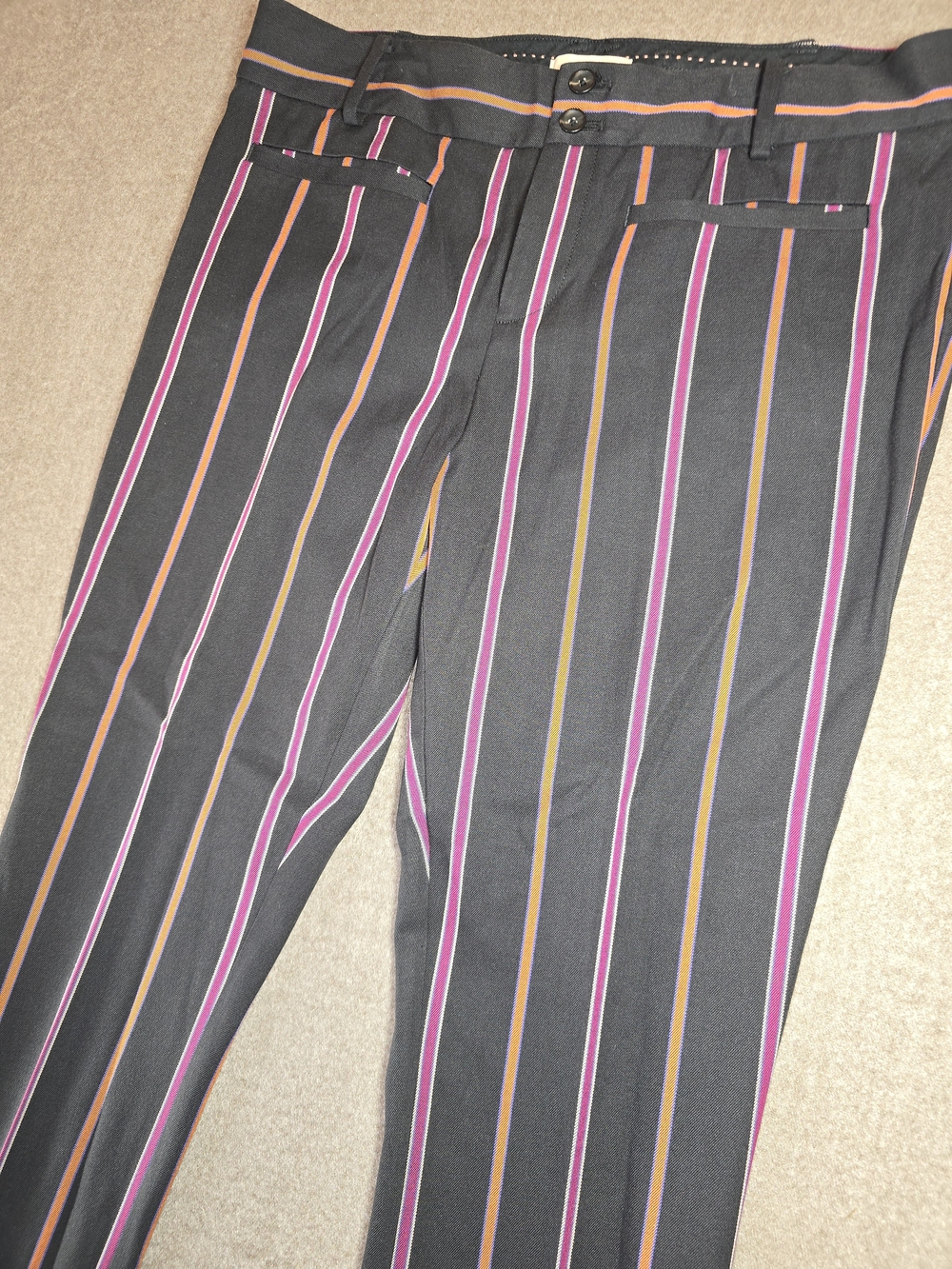 Anthropologie Black Pants with Purple & Orange Stripes Women's 10